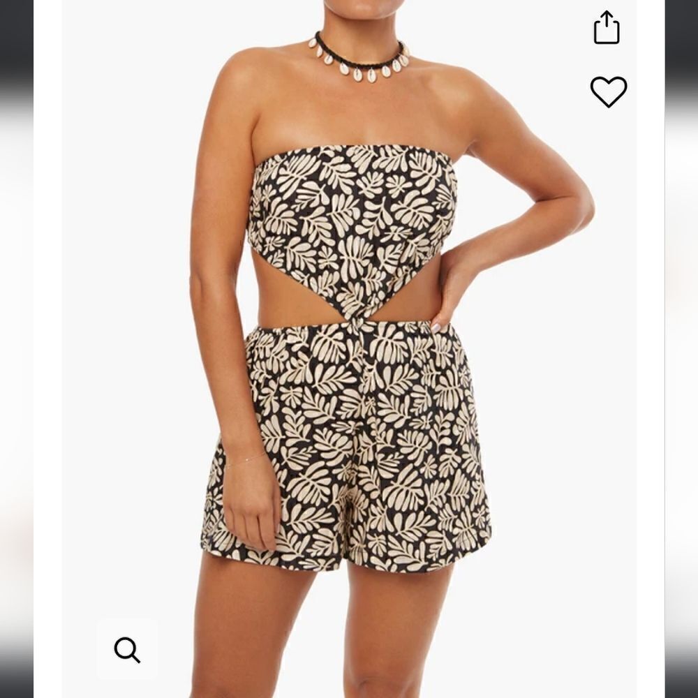 WeWoreWhat Safari Leaves Linen Strapless Cutout Romper Size M